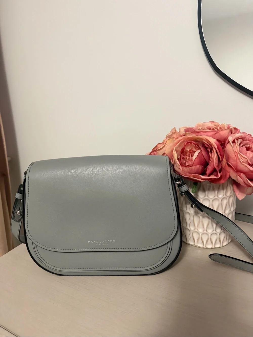Marc Jacobs Light Gray Leather Crossbody Saddle Bag